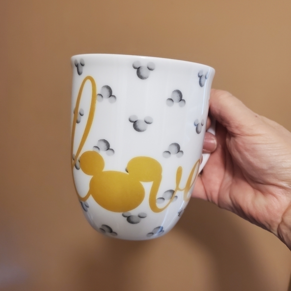 EC Disney 90th Anniversary White/Gold/Gray "Love" Coffee Mug